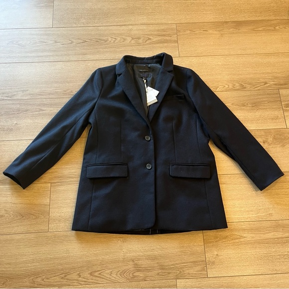 NWT Talbots Navy Blue Long Brushed Wool Blend Jacket Blazer Size 14 - Picture 2 of 6